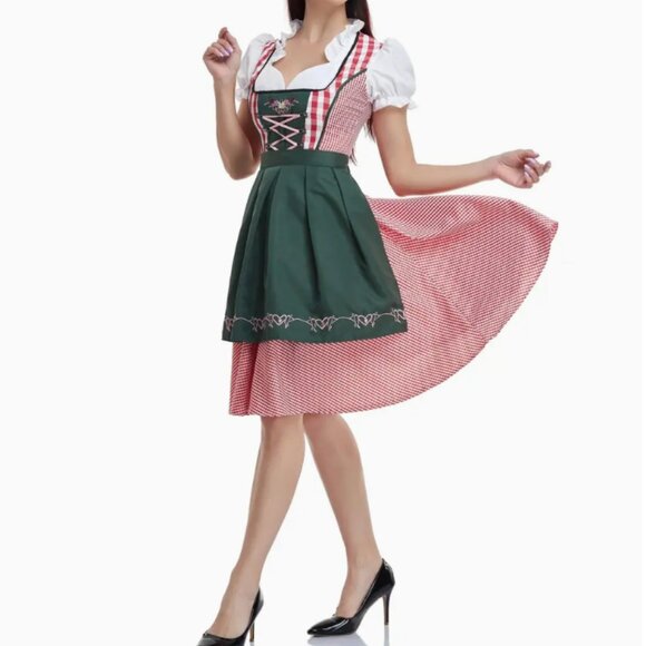 NWOT OKTOBERFEST HALLOWEEN DRINDL TRADITIONAL GERMAN MAID DRESS 2 PIECE - Picture 1 of 9